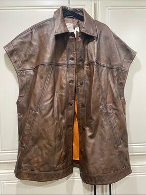 NWT free people brown leather oversized rancho vest